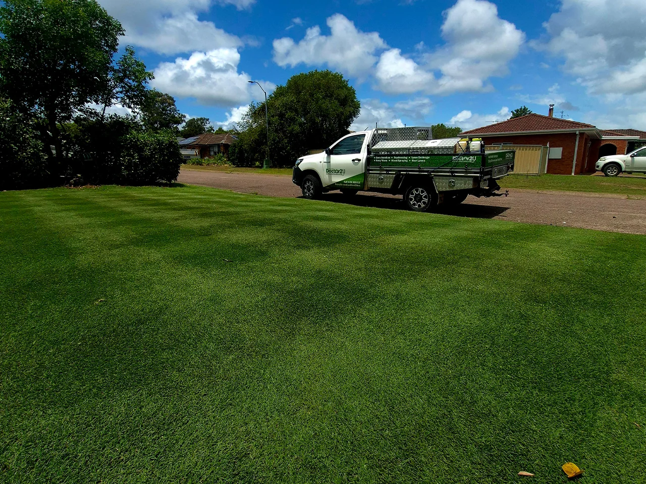 A healthy front lawn maintained on the Lawn Care Program